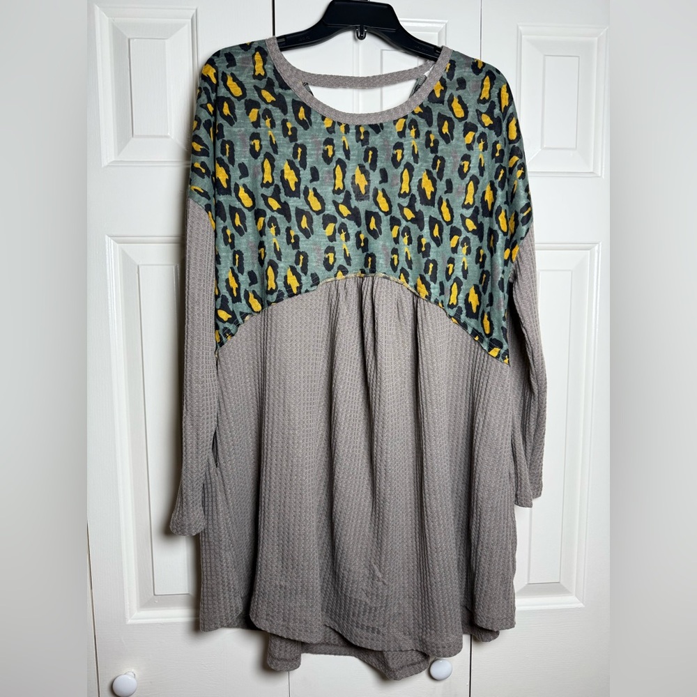 Umgee women's animal print colorblock waffle knit tunic dress